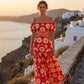Vestido de resort impreso de margarita de corte de cintura fuera del hombro de las mujeres