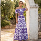 Vestido de resort impreso de margarita de corte de cintura fuera del hombro de las mujeres