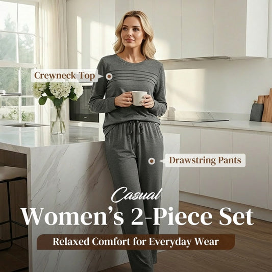 💐Conjunto de camiseta de cuello redondo y pantalones con cordón para mujer