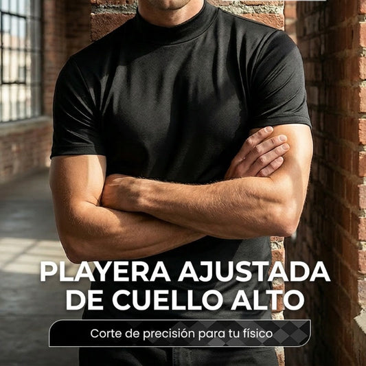 Camiseta Ajustada de Cuello Alto para Hombre – Estilo Moderno y Confortable para Todos los Días