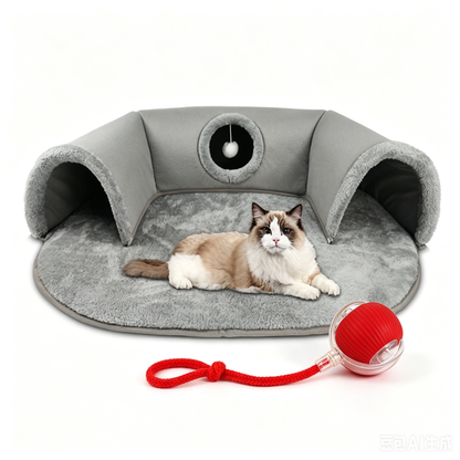 🐱 ¡OFERTA LIMITADA 50% OFF! ✨ Cama Túnel 2 en 1 para Gatos – Felpa, Plegable y Colapsible 🎾