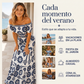 Vestido de resort impreso de margarita de corte de cintura fuera del hombro de las mujeres