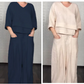 💎 Set de dos piezas de algodón y lino con dobladillo irregular – camiseta de escote en V + pantalones de pierna ancha, transpirable y con estilo 🍂👚 natural