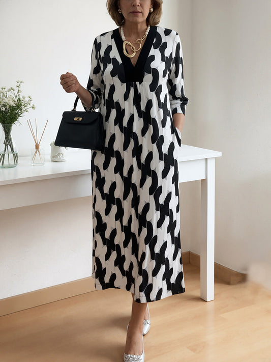 🌸¡Rebajas de principios de primavera 50% DE DESCUENTO! 🔥 Vestido Maxi Casual Chic – Escote en V, mangas medias, perfecto para todos los días ✨