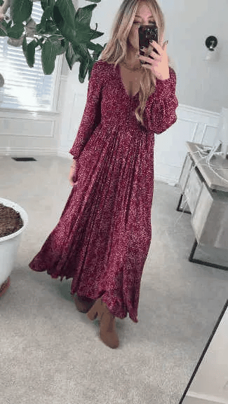 【MÁS VENDIDO】🔥1º en Trajes🌸 Vestido Largo de Flores de Rayón para Mujer – Cintura Forrada y Cintura Smock para un Ajuste Perfecto ✨👗