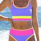 🏊‍♀️【1º en Trajes de baño】🌼Conjunto de bikini deportivo de 3 piezas de nailon con diseño de bloques de color y patchwork - Bañador de cintura alta con efecto moldeador👙🌈