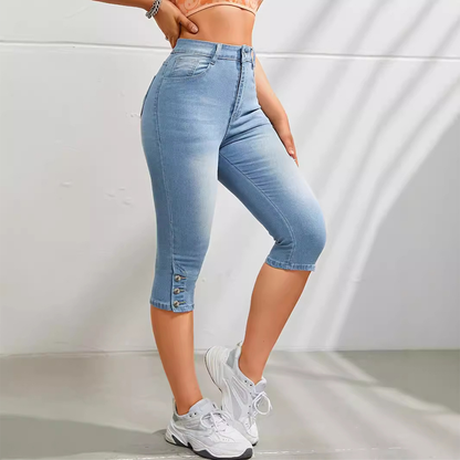 Vaqueros capri ajustados de cintura alta para mujer