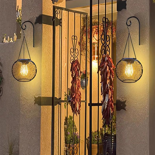 Lámpara colgante solar para jardín y terraza – Linterna de metal resistente a la intemperie para iluminación exterior con ambiente