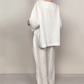 💎 Set de dos piezas de algodón y lino con dobladillo irregular – camiseta de escote en V + pantalones de pierna ancha, transpirable y con estilo 🍂👚 natural