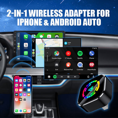 🎉Hasta un 50 % de descuento🎉Adaptador inalámbrico 2 en 1 para iPhone y Android Auto