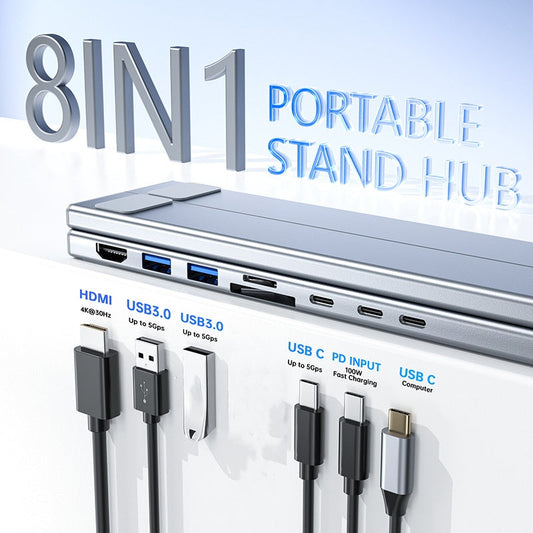 🔥【1º en Informática】🖥️¿Escritorio lleno de cables y pocos puertos? 8 en 1: soporte ergonómico y hub al mismo tiempo.