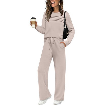 💐Conjunto de camiseta de cuello redondo y pantalones con cordón para mujer