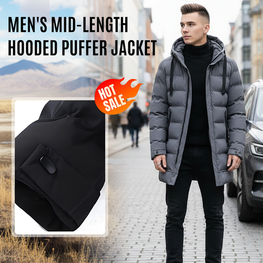 🔈🔈Productos útiles para el invierno - 50% de descuento❄️Chaqueta de plumas de largo medio para hombre con capucha