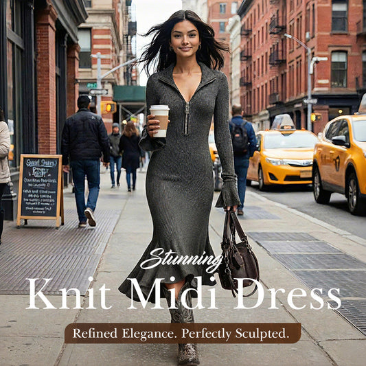 【OFERTA IMPERDIBLE】🎁Novedades 2026 35 % DE DESCUENTO💥Vestido midi retro con cremallera en el cuello y mangas acampanadas