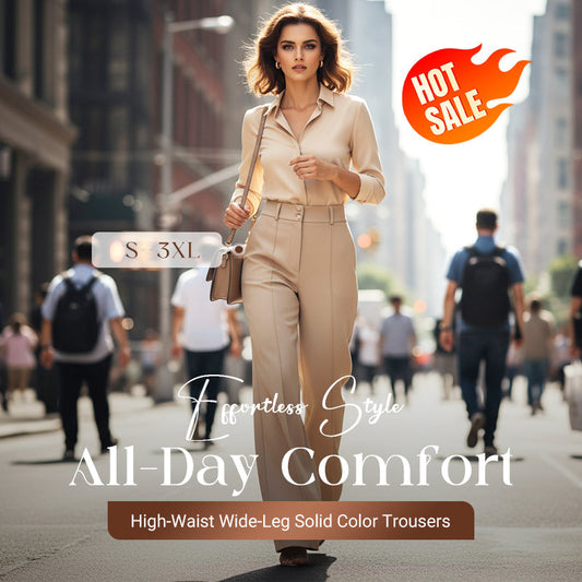 Pantalón de Mujer Tiro Alto con Pierna Ancha Color Liso