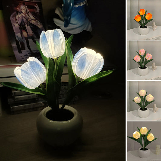 🔥【1° Más Vendido】🔥Flores que se marchitan/regalo aburrido?3 Tulipanes Realistas+💡 LED Cálido+🏺 Cerámica!
