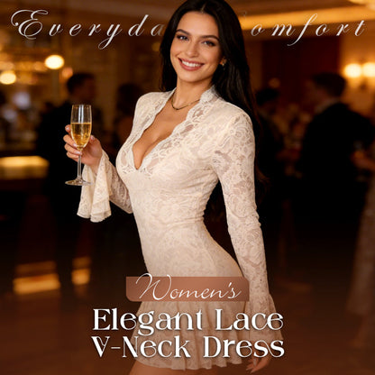 Vestido aburrido/falta curvas?🌸 Encaje+🔽 V-Escote+🌀 Volantes! Vestido versátil