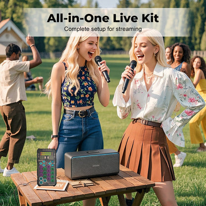 ✨【1° Más Vendido】🎤 Draagbare Handheld Live Sound Card (Stemvervormer): Multifunctionele Effecten + Ruisonderdrukking – Stream vanaf Overal!