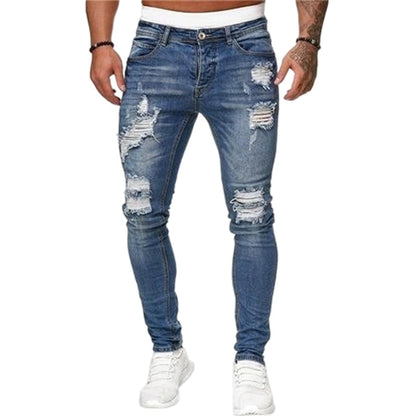 👖 ¡60 % DE DESCUENTO! 🔥 Vaqueros pitillo desgastados y con estilo para hombre: corte ajustado y cónico, algodón transpirable y detalles rasgados de lo más atrevidos