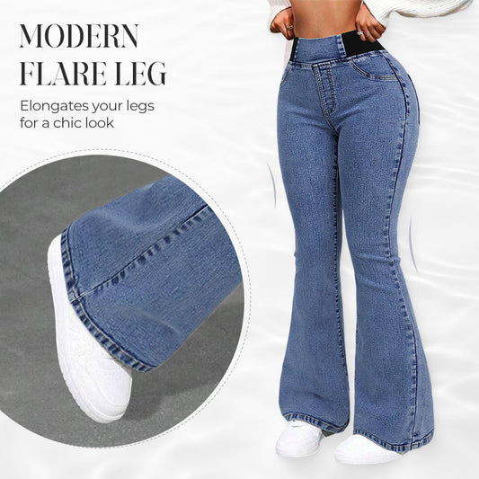 👖 Jeans de Cintura Alta y Pierna Acampanada para Mujer – Elásticos, Cómodos y con Estilo Moderno ✨🌸