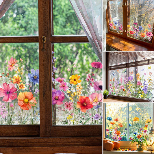 ✨¡ÚLTIMO DÍA DE REBAJAS, 50 % DE DESCUENTO!💐 Pegatina para ventana con ramo de flores de colores🖼️