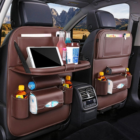🔥Oferta especial 60 % de descuento🚗Bolsa organizadora de cuero para el asiento trasero del coche con mesa plegable