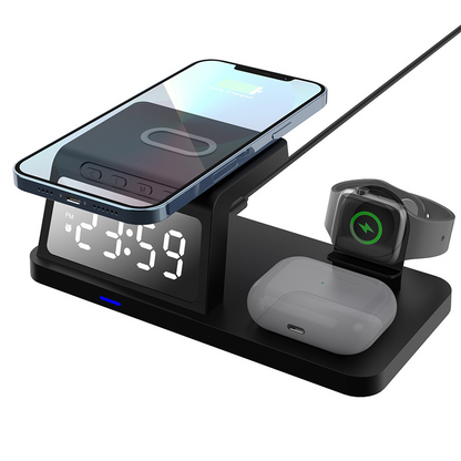 【1º en Productos electrónicos】🔌 Estación de Carga Inalámbrica Rápida 4 en 1 con Soporte para Reloj – Carga Conveniente y Organizada para Todos tus Dispositivos ⌚✨