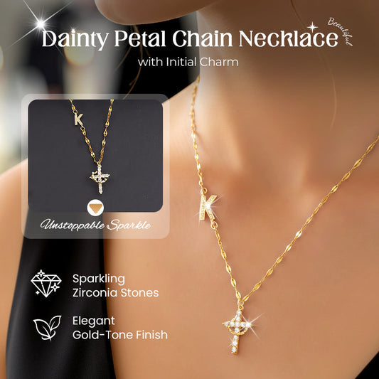 🔥¡50 % de descuento hasta agotar existencias!🎉Delicado collar de pétalos con colgante con iniciales.