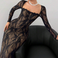 【MÁS VENDIDO】🔥1º en Trajes🔥Vestido Maxi Bodycon de Manga Larga de Manga Larga de Encaje Sobrepuesto para Mujer