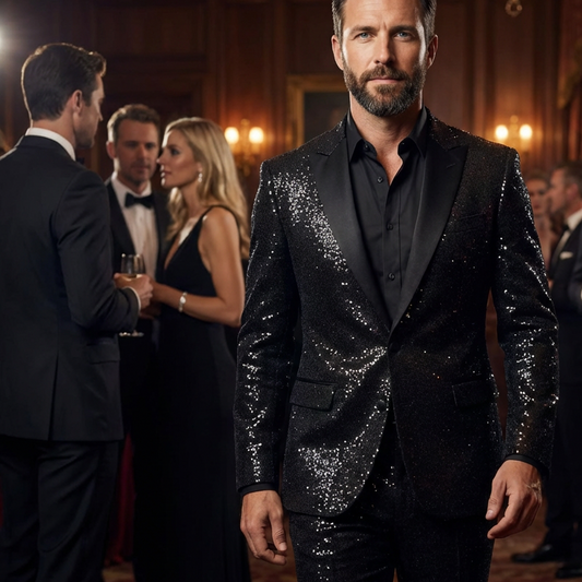 【MÁS VENDIDO】🔥1º en Trajes🔥Traje de Esmoquin Negro con Brillos para Hombre – Conjunto de Chaqueta y Pantalón