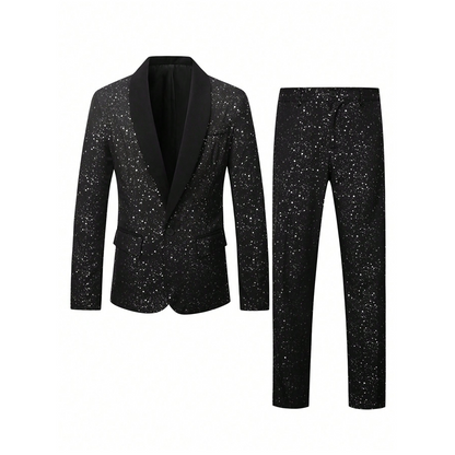 【MÁS VENDIDO】🔥1º en Trajes🔥Traje de Esmoquin Negro con Brillos para Hombre – Conjunto de Chaqueta y Pantalón