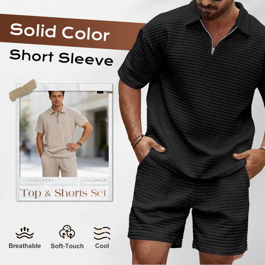 Conjunto de camiseta de manga corta y pantalones cortos de un solo color para hombre