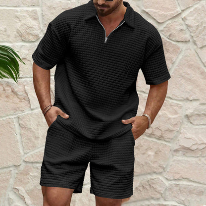 Conjunto de camiseta de manga corta y pantalones cortos de un solo color para hombre