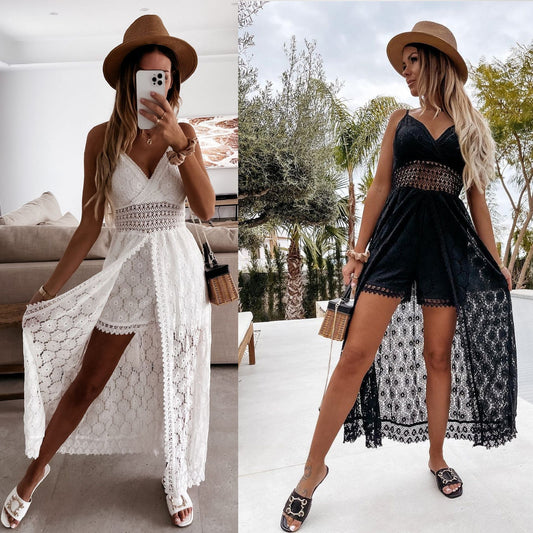 🎁Novedades con un 50 % de descuento💥Mono de mujer con tirantes finos: mono holgado de estilo informal con diseño de aberturas✨