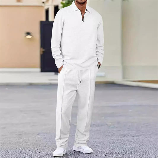 💥 Conjunto de sudadera de punto waffle y pantalones rectos para hombre: cómodo, transpirable y con un estilo natural 👕👖