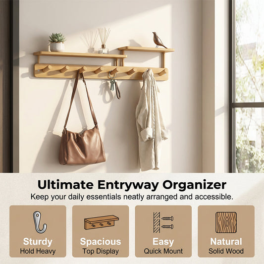 🏆【1º en Muebles 】🏅Space-Saving Wall-Mount Coat Rack with Shelf 🚨 ÚLTIMAS UNIDADES: El perchero de bambú que está ordenando los hogares mexicanos. 🇲🇽
