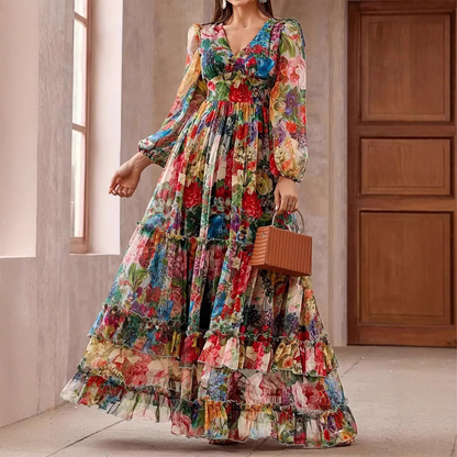 ⏳ ¡Tiempo limitado: 49% de descuento!⏰Vestido floral romántico con escote en V y mangas farol 👗