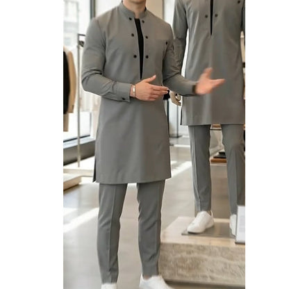 👔 ¡AHORA CON UN 60 % DE DESCUENTO! 🔥 Conjunto de túnica y pantalones de cuello mao para hombre: diseño elegante, corte cómodo y perfecto para ocasiones especiales 🎩