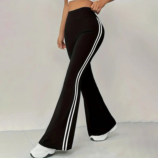 Pantalones acampanados de cintura alta con rayas laterales