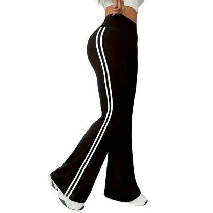 Pantalones acampanados de cintura alta con rayas laterales