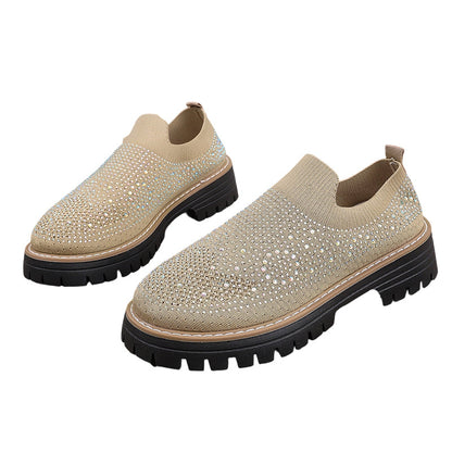 Mocasines sin cordones con pedrería brillante para mujer