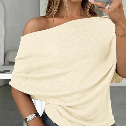 📢📢Descuento del 60 % por tiempo limitado👚 Top asimétrico de manga murciélago con hombros descubiertos para mujer: elegancia dramática y comodidad suave 🦇✨