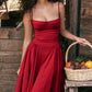 Vestido midi tipo corsé plisado con tirantes finos y bolsillo