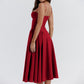 Vestido midi tipo corsé plisado con tirantes finos y bolsillo