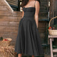 Vestido midi tipo corsé plisado con tirantes finos y bolsillo