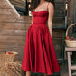 Vestido midi tipo corsé plisado con tirantes finos y bolsillo