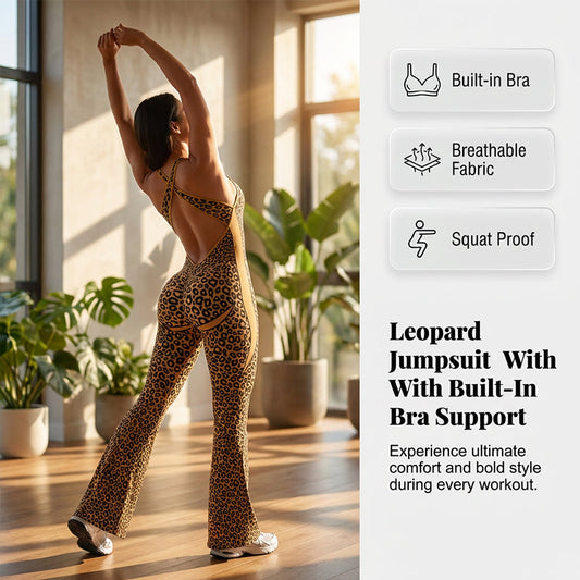 💎 OFERTA RELÁMPAGO: ¡50 % de descuento en el mono de mujer con estampado de leopardo! 💎 Sujetador incorporado, espalda descubierta y pernera acampanada para lucir con naturalidad y confianza✨