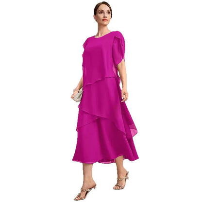 Elegante vestido en capas con mangas con volantes