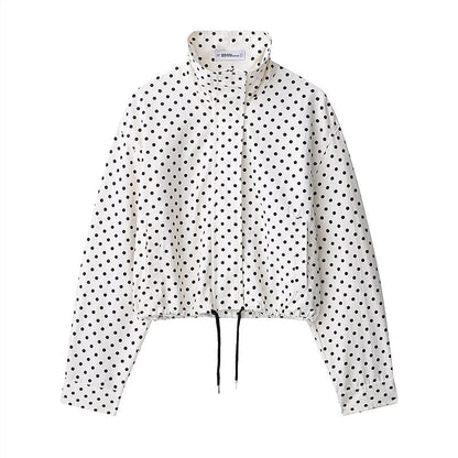 Chaqueta corta de lunares para mujer con cuello alto