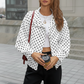 Chaqueta corta de lunares para mujer con cuello alto